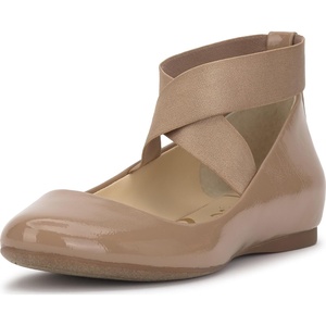 image:imageJessica Simpson Womens Mandayss Cross Strap Ballet FlatChai Latte Crinkle Patent