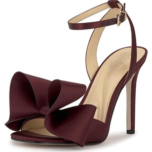 image:imageJessica Simpson Womens Olivine Bow Heeled SandalDark Cherry Matte Satin