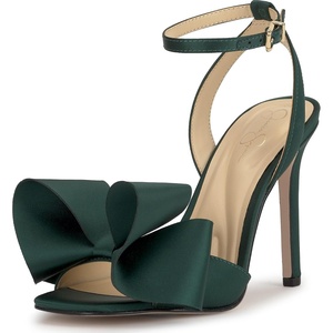 image:imageJessica Simpson Womens Olivine Bow Heeled SandalDark Pine Matte Satin