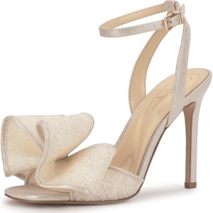 image:imageJessica Simpson Womens Olivine Bow Heeled SandalPale Champagne Sparkle Lace