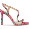 image:imageJessica Simpson Jaycin Embellished Heeled SandalsBright White Painted Petals Printed Satin