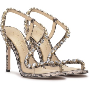 image:imageJessica Simpson Jaycin Embellished Heeled SandalsBlackWhite