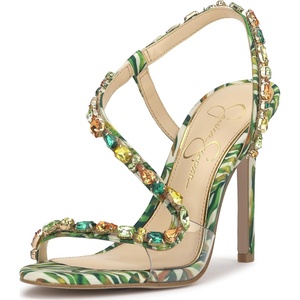 image:imageJessica Simpson Jaycin Embellished Heeled SandalsGreen Multi Jungle Jacquard