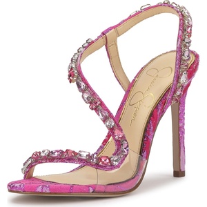 image:imageJessica Simpson Jaycin Embellished Heeled SandalsPinkRed Combo