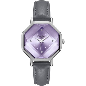 image:imageJessica Simpson Womens Leather Band Watch Octagon Faceted Crystal Dial Classic Quartz Movement Stylish Dress Watch for WomenSilver