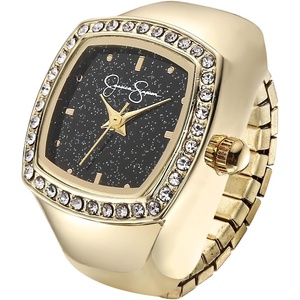 image:imageJessica Simpson Womens Silver Adjustable Ring Watch  Crystal Bezel Quartz Analog Mini Dial Stretch Band Fashion Jewelry AccessoryGold