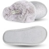 image:imageJessica Simpson Girls Comfy Slippers  Cute Faux Fur Slipon Shoes Memory Foam House SlipperSilver