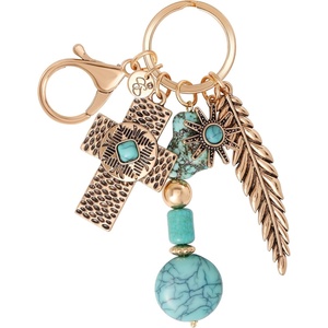 image:imageJessica Simpson Turquoise or Pave Crystal Bag Charm Keychain for WomenGold Turquoise Dangle
