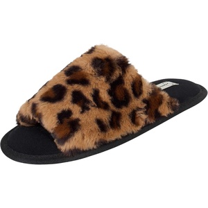 image:imageJessica Simpson Womens Plush Faux Fur Fuzzy Slide on Open Toe Slipper with Memory FoamLeopard