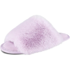 image:imageJessica Simpson Womens Plush Faux Fur Fuzzy Slide on Open Toe Slipper with Memory FoamLilac