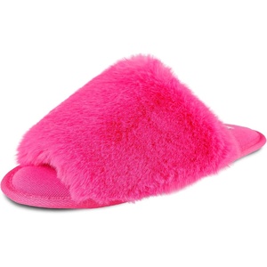 image:imageJessica Simpson Womens Plush Faux Fur Fuzzy Slide on Open Toe Slipper with Memory FoamNeon Pink