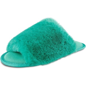 image:imageJessica Simpson Womens Plush Faux Fur Fuzzy Slide on Open Toe Slipper with Memory FoamSea Green
