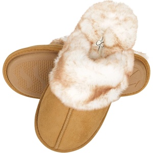 image:imageJessica Simpson womens Comfy Faux Fur House Slipper Scuff Memory Foam Slip on Antiskid SoleSlipperTan