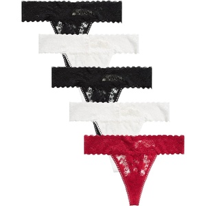 image:imageJessica Simpson Womens Thong Underwear  5 Pack Microfiber Stretch Lace Panties Soft amp Sexy Lingerie for WomenBlackBlackGardeniaGardeniaJester Red