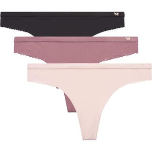image:imageJessica Simpson Womens Underwear Breathable Thongs No Show Ladies Panties Soft Microfiber Stretch Lace Tanga 3 PackBlackGrape ShakeRose Smoke