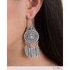 image:imageJessica Simpson Boho Feather Drop Earrings for Women  SilverTone Tribal
