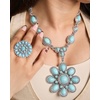 image:imageJessica Simpson Womens Large Turquoise Stone Flower Necklace 16Silver Flower