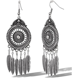image:imageJessica Simpson Boho Feather Drop Earrings for Women  SilverTone Tribal