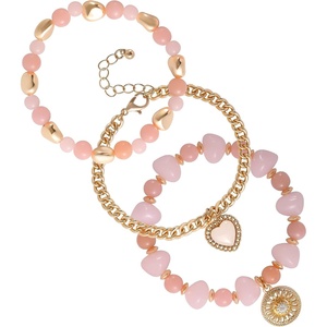 image:imageJessica Simpson Bracelets for Women 3Piece Pink Beaded and GoldTone