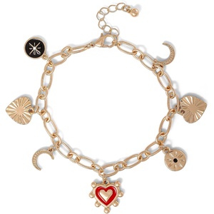 image:imageJessica Simpson GoldTone Charm Bracelet for Women AdjustableHearts  Moon Gold Tone