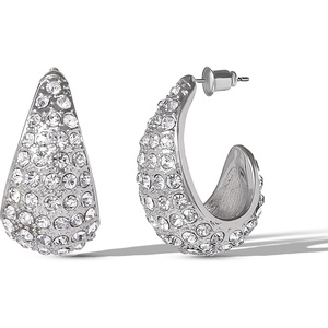 image:imageJessica Simpson Silver Crystal Hoop Earrings for Women  Chunky Teardrop