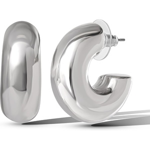 image:imageJessica Simpson Silver of GoldTone Hoop Earrings for Women TrendyWhite Half Circle