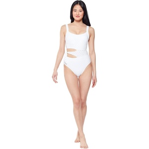image:imageJessica Simpson Snake Charmer Asymmetric Tied OnePieceWhite Eyelet Side Tie