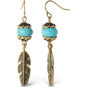 image:imageJessica Simpson Turquoise Earrings for Women Oxidized GoldTone or SilverTone Turquoise Dangle Earrings Western JewelryGold Bead Feather Drop