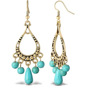 image:imageJessica Simpson Turquoise Earrings for Women Oxidized GoldTone or SilverTone Turquoise Dangle Earrings Western JewelryTurquoise Chandelier