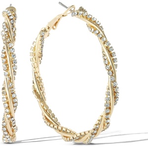 image:imageJessica Simpson Womens Drop and Hoop Earrings  GoldTone Earrings with Crystal EmbellishmentsGold Spiral Hoops