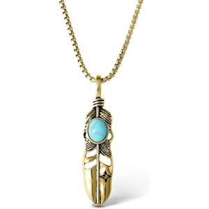 image:imageJessica Simpson Womens Feather Necklace with Turquoise StoneGold Feather
