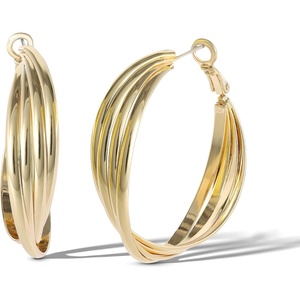 image:imageJessica Simpson Womens Hoop Earrings  SilverTone or GoldTone HoopGold Twisted Layered Hoops