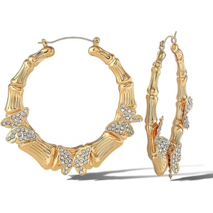 image:imageJessica Simpson Womens Hoop Earrings with Rhinestone Butterfly Pendants