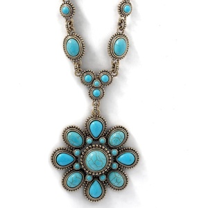 image:imageJessica Simpson Womens Large Turquoise Stone Flower Necklace 16Gold Flower