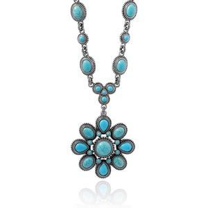 image:imageJessica Simpson Womens Large Turquoise Stone Flower Necklace 16Silver Flower