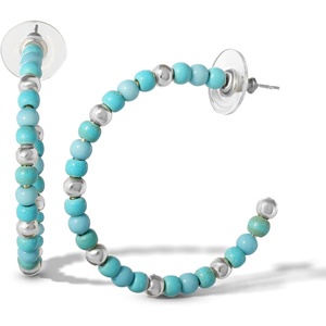 image:imageJessica Simpson Womens Turquoise Bead Hoop EarringsSilver