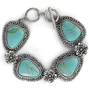 image:imageJessica Simpson Womens Turquoise Bracelet  Oxidized Silver or GoldToneFlower Silver