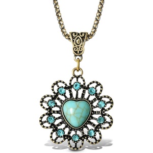 image:imageJessica Simpson Womens Turquoise Stone Ornate Necklace 16 2  GoldTone