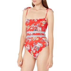 image:imageJessica Simpson Gardenia Paradise Tie Waist OnePieceRed Floral Spaghetti Strap