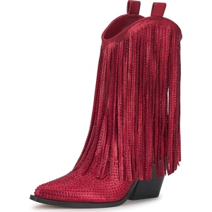 image:imageJessica Simpson Womens Paredisa Embellished Fringe Western BootiesRed Muse Shimmer Sand