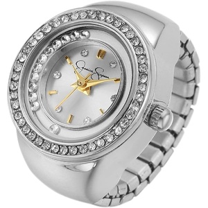 image:imageJessica Simpson Womens Adjustable Ring Watch  Crystal Bezel Quartz Analog Mini Dial Stretch Band Fashion Jewelry AccessorySilver